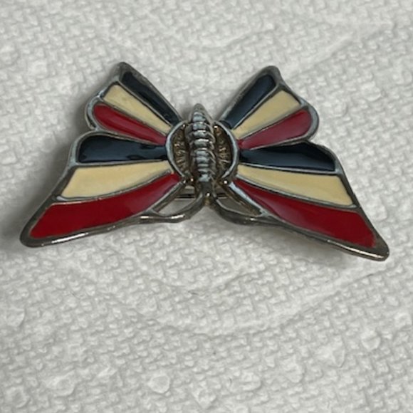 VTG Patriotic Red White Blue Enamel Butterfly Brooch Hat Scarf Pin 1.75"x1.25" - Picture 12 of 13